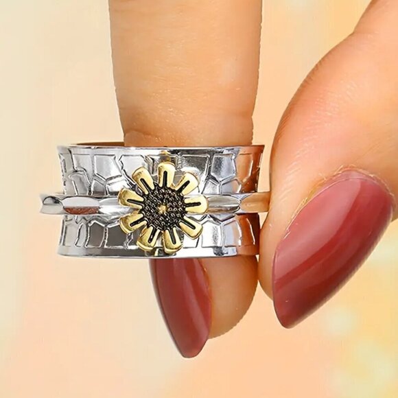 Sunflower / Daisy / Flower Boho Two Tone Ring #1355 - Picture 8 of 12